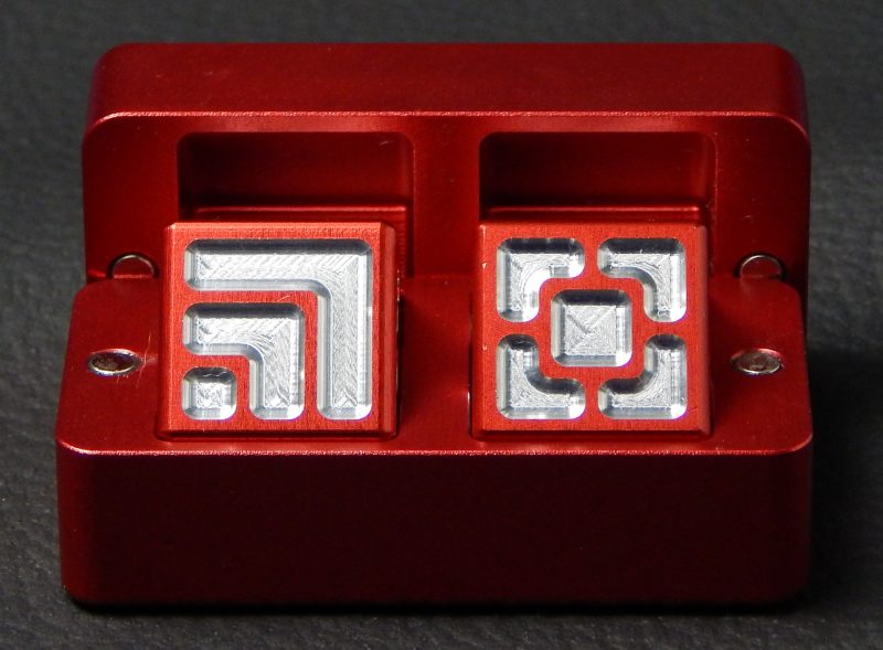 Custom dice box - machined and color anodized aluminium, small red box full of dice