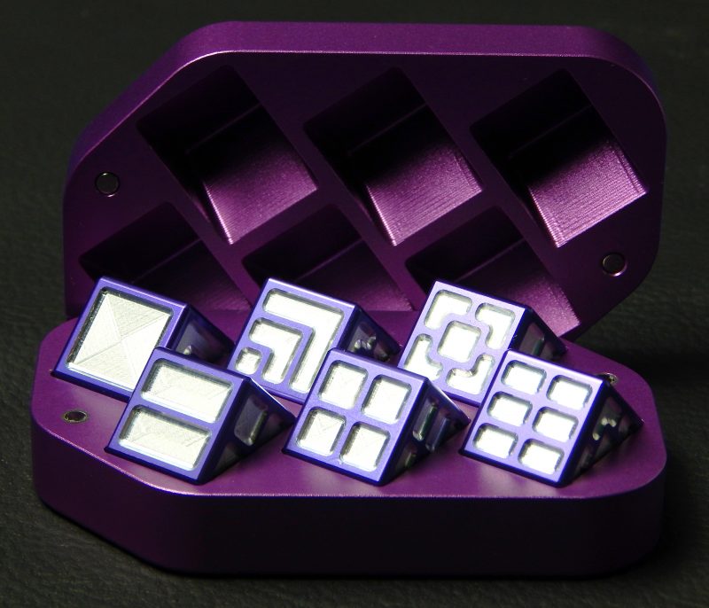 Custom dice box - machined and color anodized aluminium, large purple box full of dice